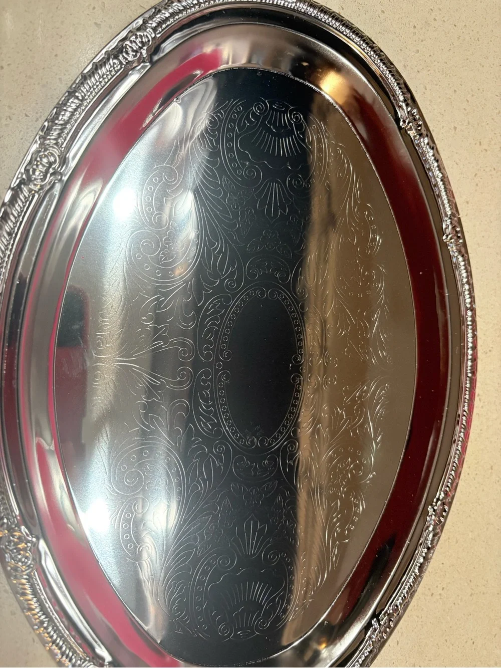 Silver Decorative Oval Serving Tray - Elegant Home Bath Accent
